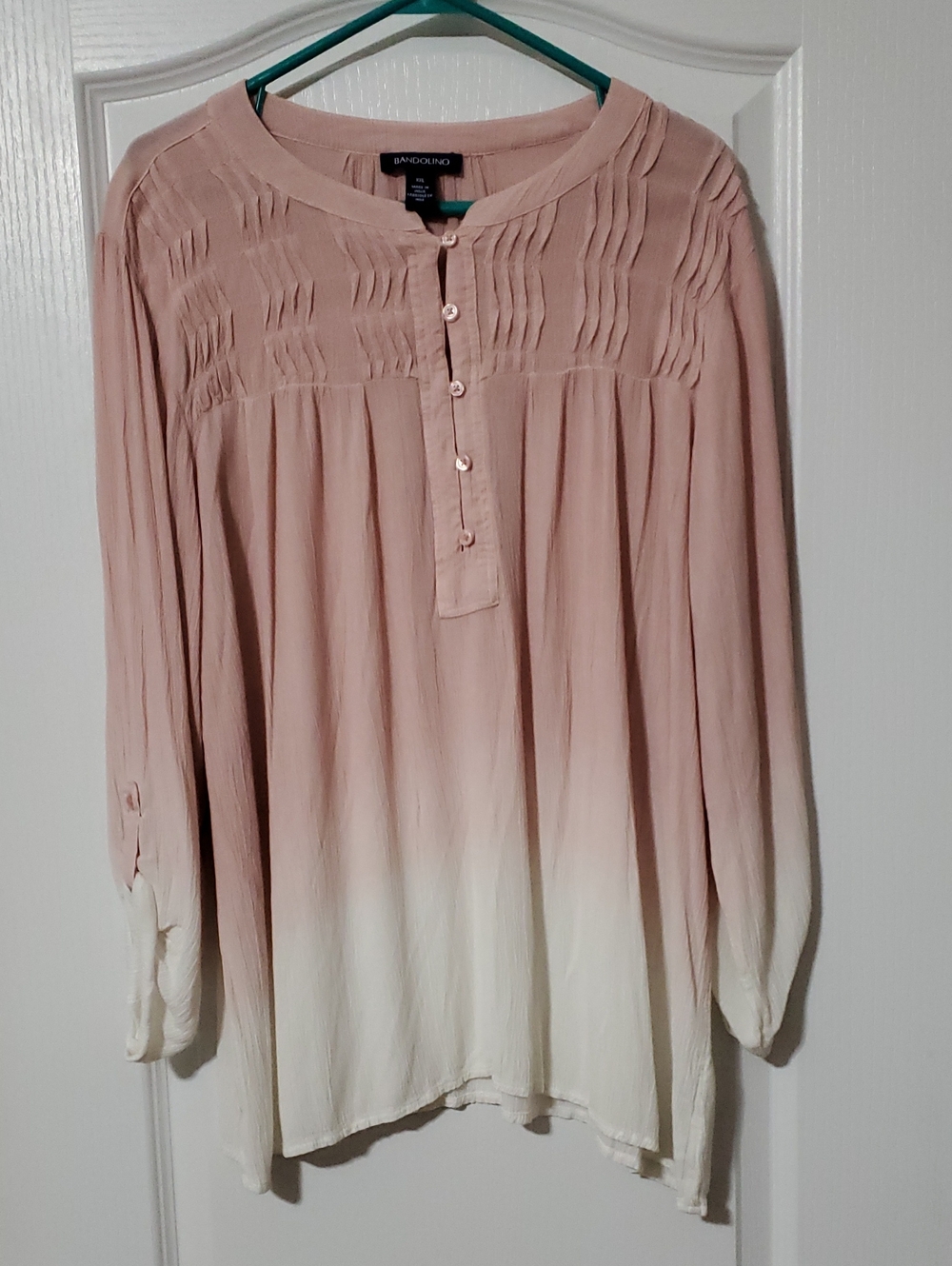 Bandolino Blush to Ivory Ombre Pintuck Henley Tunic